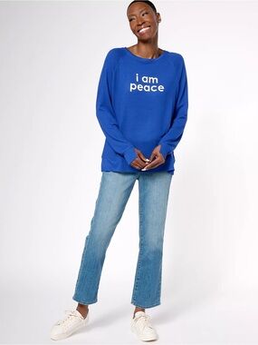 Peace Love World Royal Blue Graphic Crewneck